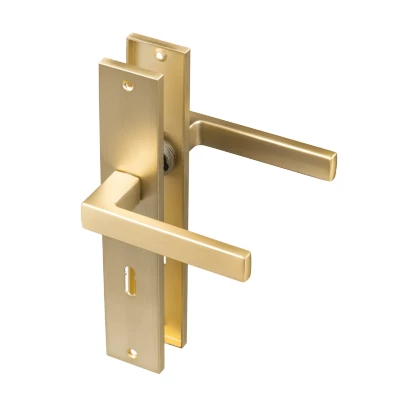 Afbeelding van Ostiumhome® Alassio Deurklink op schild met Sleutelgat Deurbeslag 245 mm Geschikt voor binnendeuren Mat goud