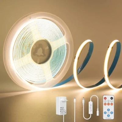 Afbeelding van PAUTIX COB LED strip warm wit 3000K,3m 480LEDs/M dimbaar 24V flexibele verlichtingsset met RF afstandsbediening en voeding,CRI85+ helder onderkastlicht voor thuis DIY decoratie,timerfunctie