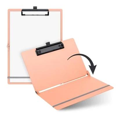 Afbeelding van SAX Opvouwbaar klembord, grapefruit, clipboard, A4 op A5, staand en liggend formaat, ideaal voor reizen zaken, 30 vellen, inclusief elastische sluitband penlus, duurzaam schokbestendig
