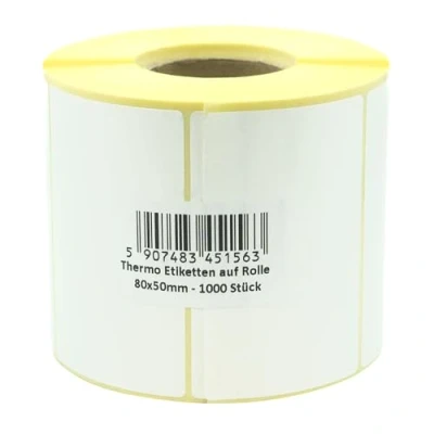 Afbeelding van MD Labels witte thermische etiketten op rol, 80 x 50 mm, 1000 stuks, permanent hechtend, voor barcode, zelfklevende etikettering