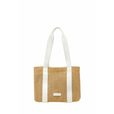 Afbeelding van Marc O&#039;Polo Schoudertas Runja Shopper White Cotton Lichtbruin