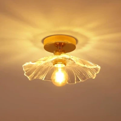 Afbeelding van Comely Halplafondlamp, E27 bloemvormige plafondlamp, kleine plafondlampen in transparant glas, diameter 28 cm, lamp niet inbegrepen