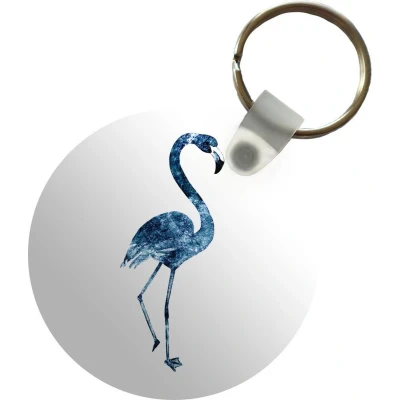 Afbeelding van Sleutelhanger Flamingo Veren Blauw Plastic Rond Uitdeelcadeautjes