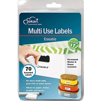 Afbeelding van Jokari 47802 Starter Pack Multi Use Labels voor uitwisbare multifunctionele etiketten met 70 etiketten, gum en pen wit