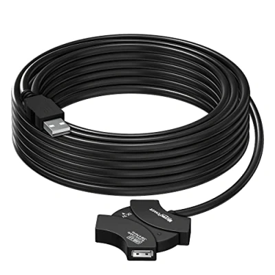 Afbeelding van MutecPower 10 m USB 2.0 actieve verlengkabel met 4 poorts hub en uitbreidingschipset mannelijk naar vrouwelijk snoer/repeater kabel meter Zwart