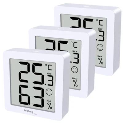 Afbeelding van WS9425 Set van 3 wit, thermometer, hygrometer, extra klein, magneethouder, x in een verpakking