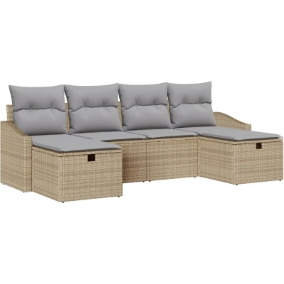 Afbeelding van vidaXL 6 delig tuinbankstel met kussens Beige Poly Riet