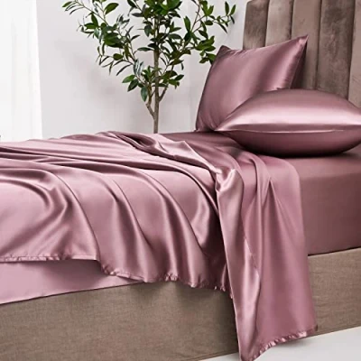 Afbeelding van Damier Satijnen hoeslaken, 200 x cm, roze, oudroze, zijdeglans, premium satijn, geschikt voor matrassen tot 30 cm hoog