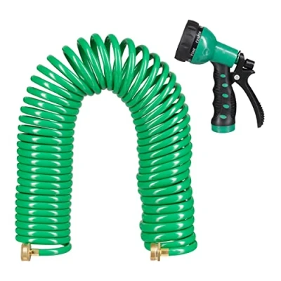 Afbeelding van Relaxdays tuinslang spiraal 20 meter uittrekbare waterslang tuin spuitpistool groen
