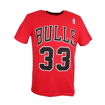 Afbeelding van Mitchell &amp; Ness Scottie Pippen #33 Chicago Bulls Red NBA Name and Number Tee T Shirt L