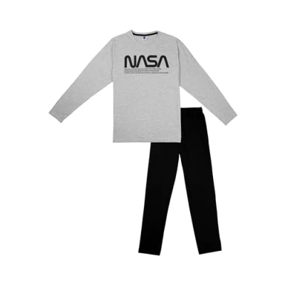 Afbeelding van NASA pyjama voor heren, pyjamaset, lange mouwen, bovendeel met broek, grijs/zwart, M