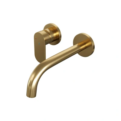 Afbeelding van Brauer Gold Edition Wastafelmengkraan inbouw gebogen uitloop rechts hendel breed plat model C2 PVD geborsteld goud