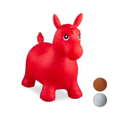 Afbeelding van Relaxdays skippy dier paard, inclusief luchtpomp, tot 50 kg, BPA vrij, voor kinderen, hoefdierspeelgoed, in het rood