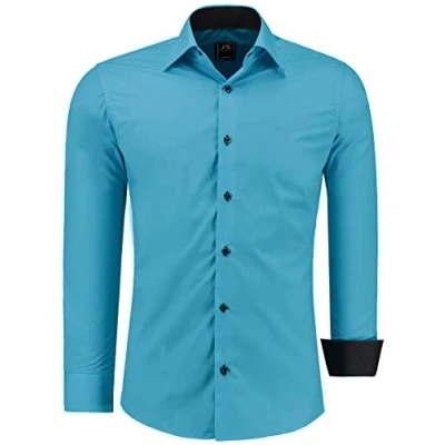 Afbeelding van J&#039;S FASHION Herenoverhemd met lange mouwen in slim fit gemakkelijk te strijken EU maten: S tot 6XL, Turkoois, XL