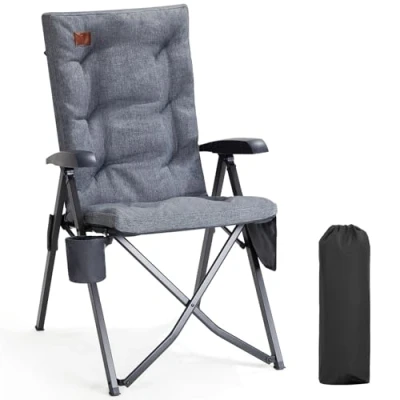 Afbeelding van EVER ADVANCED Campingstoel, opvouwbaar, in 4 posities tot 150 kg, klapstoel, 6 cm dik, gevoerd met zijzak, drankhouder, tuinstoel, hoge rugleuning, visstoel voor camping, tuin, balkon