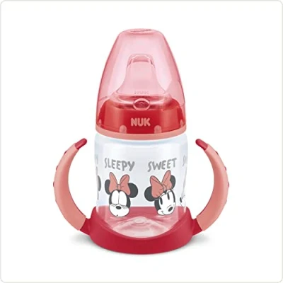Afbeelding van NUK Disney First Choice Learner Cup Sippy 6 18 maanden Temperatuurregeling Lekvrije siliconen uitloop Anti koliek Vent BPA vrij 150ml Minnie Mouse (rood)