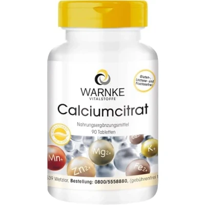 Afbeelding van Calciumcitraat 300mg calcium per tablet 90 tabletten veganistisch Warnke Vitalstoffe Duitse apothekerskwalitei