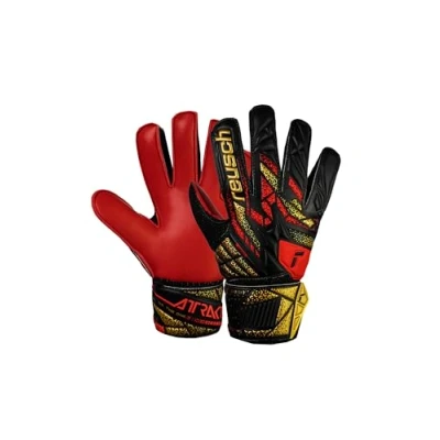 Afbeelding van Reusch Attrakt Solid Junior gripvaste keepershandschoenen, kinderen, jongeren, voetbalhandschoenen voor jongens en meisjes, geschikt alle weersomstandigheden speelvelden, zwart goud rood, 8