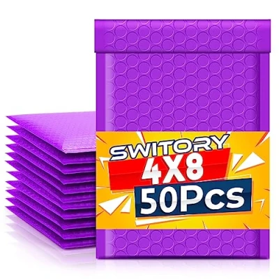 Afbeelding van Switory 50 stuks 10,2 x 17,7 cm Poly Bubble Mailers 10 7 Inch Gewatteerde Enveloppen # 000 Gevoerd Mailer Zelfsluitend Paars