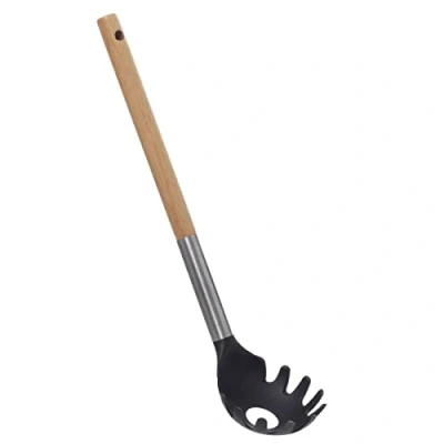 Afbeelding van 5Five Pasta opscheplepel zwart/lichtbruin hout/rvs/kunststof 32 cm Keukengerei