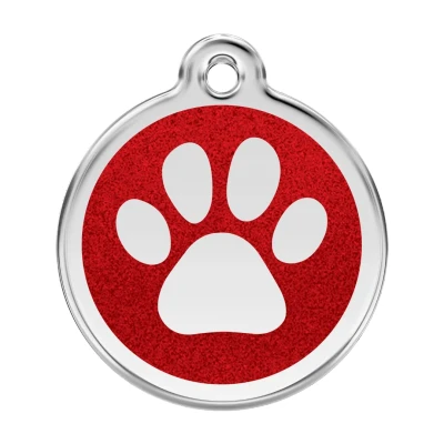 Afbeelding van Paw Print Red glitter hondenpenning large/groot dia. 3,8 cm RedDingo