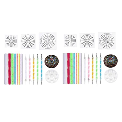 Afbeelding van Nicfaky Mandala Dotting Stencil Gereedschap Rock Painting Kit Ball Stylus Inclusief Stencil, Verf Tray (34 Pack)