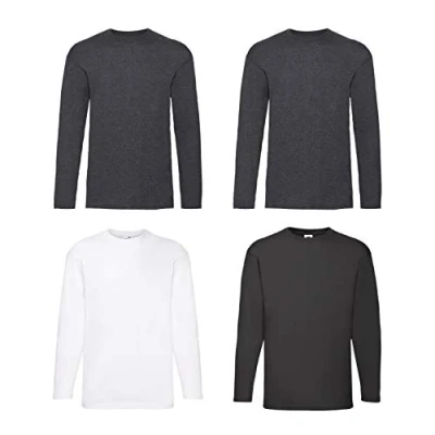Afbeelding van Fruit of the Loom T shirt, met lange mouwen, M/L/XL/XXL, 4 stuks, verschillende kleurensets verkrijgbaar, 2d.heather1weiss1schwarz + 1 Hl Kauf Notizblock, XXL