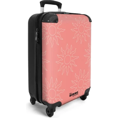 Afbeelding van NoBoringSuitcases.com® Handbagage koffer lichtgewicht Reiskoffer trolley Roze zonnen patroon Rolkoffer met wieltjes Past binnen 55x40x20 en 55x35x25