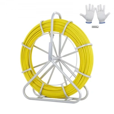Afbeelding van VEVOR Kabeltrekhulp Glasvezel 200 m 6,35 mm Visband Draadtrekker Kabelloopstang met stalen spoelstandaard 3 trekkoppen Visgereedschap voor muren en elektrische leidingen Niet geleidend
