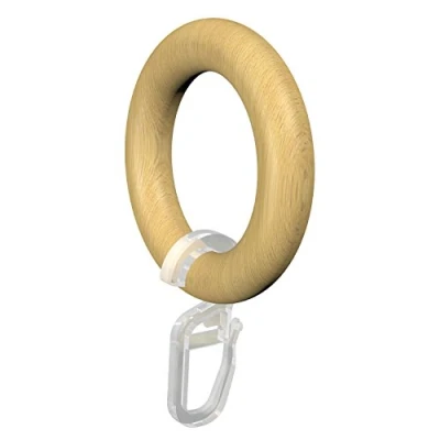 Afbeelding van Flairdeco gordijnringen/ringen met vouwhaak, hout, gelakt beuken, 47/30 mm, 12 stuks