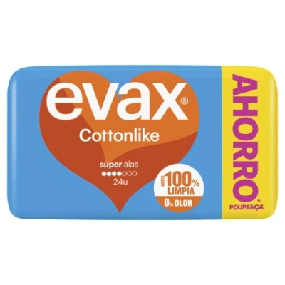 Afbeelding van Evax Cottonlike Maandverband met vleugels, super, 24 stuks, tot 100% reinigt en 0% geur