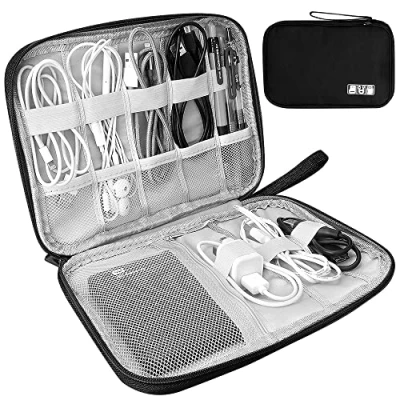 Afbeelding van HCFGS Elektronische tas, reistas, schokbestendig, vochtbestendig, opbergtas, draagbare accessoireorganizer voor harde schijven, kabels, oplader, telefoon, USB, SD kaart (zwart)