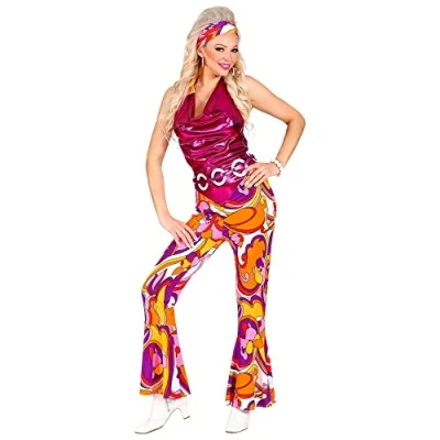 Afbeelding van Widmann Hippie Kostuum Gloria Disco Jaren 70 Vrouw Paars, Oranje, Roze Small Carnavalskleding Verkleedkleding