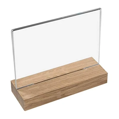 Afbeelding van HMF 46943 acryl tafelstandaard met houten voet, DIN A5 liggend formaat, doorzichtig