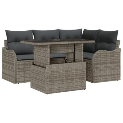 Afbeelding van vidaXL 5 delige tuin sofa set met kussens grijs poly rattan