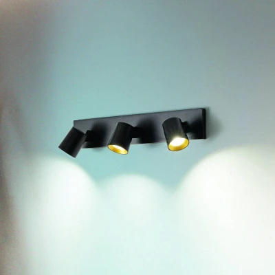 Afbeelding van Fabas Luce Modo spot, 3 lamps, zwart, decoratieve ringen, GU10, aluminium