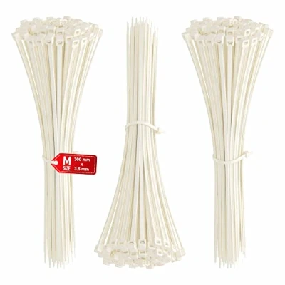 Afbeelding van Kabelbinders 300 mm x 3,6 Wit Premium Plastic Tie Wraps, 300mm lange nylon bundelbandje, pak van stuks intervisio