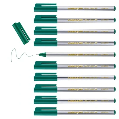 Afbeelding van edding 89 fineliner groen 10 stiften extra fijne ronde punt 0,3 mm viltstift voor fijn en precies schrijven, accentueren, tekenen kantoor, school thuis