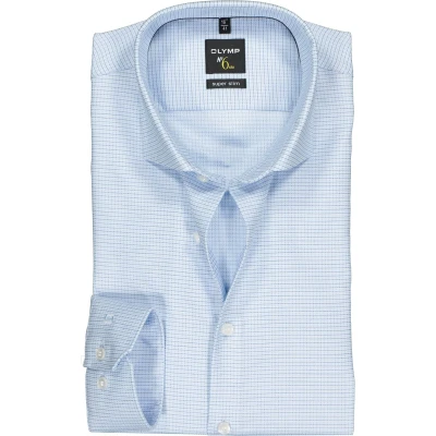 Afbeelding van OLYMP No. Six super slim fit overhemd mouwlengte 7 lichtblauw geruit Strijkvriendelijk Boordmaat: 36
