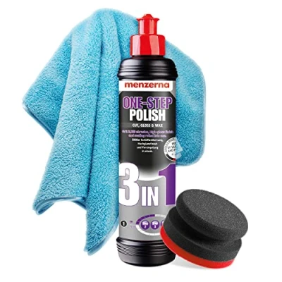 Afbeelding van detailmate Menzerna Polijstset voor beginners, medium cut polish, one step 3 in 1, garage, freaks, applicatiespons, polijstpuk + microvezel polijstdoek langpolig