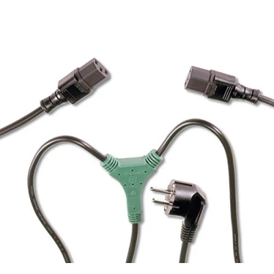 Afbeelding van PremiumCord kpspy netsnoer Y voor pc 230V 50+30cm, stroomkabel met geaarde contacthoekop2x koudapparaatbus C13, 3 polig, kleur zwart