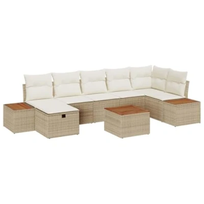 Afbeelding van vidaXL 8 delige tuinbank set met kussens beige poly rattan