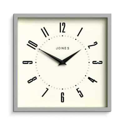 Afbeelding van Jones Clocks® Box wandklok Retro vierkante klok 25 cm Grijs Gemakkelijk leesbare cijfers Perfect voor keuken of kantoor