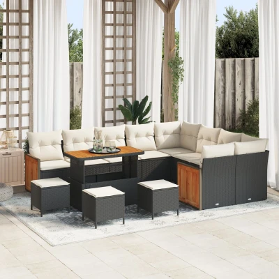 Afbeelding van vidaXL 13 delige Tuin Sofa Set met Kussens Zwart Poly Rattan Acacia