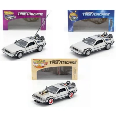 Afbeelding van WELLY Kavel van 3 DELOREAN auto&#039;s uit RETOUR TO THE FUTURE movies schaal 1:24 (Ref: L3)