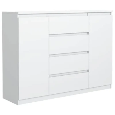 Afbeelding van Ladekast Wit met 4 laden en 2 deuren 120 cm, Commode dressoir Woonkamer Slaapkamer Kantoor H : 101,5 B 120,4 D 39 Modern Design Gelamineerd Bord