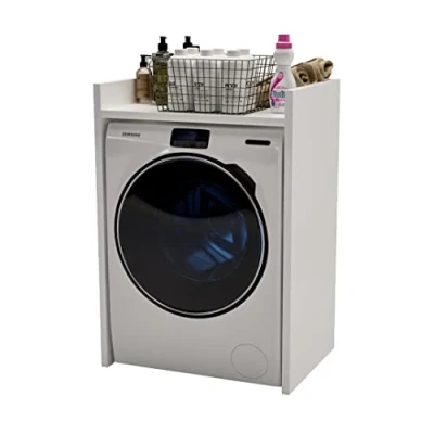 Afbeelding van MRBLS Wasmachinekast, bovenbouwkast voor wasmachine en droger, wasdroger, badkamermeubel, wasmachinerek, vele kleuren, 66 x 97 62 cm (wit)