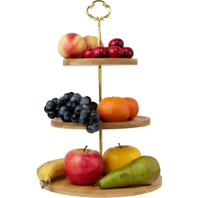 Afbeelding van Nimma® Etagere 3 Laags Serveertoren Taartplateau voor High Tea Fruitschaal Bamboe Hout