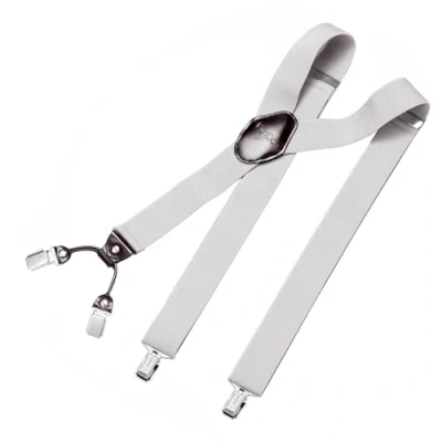 Afbeelding van DonDon herenbretels 3,5 cm breed 4 clips van bruin leer in Y vorm elastisch en verstelbaar Lichtgrijs