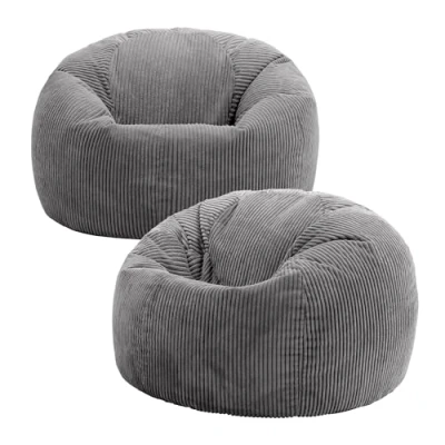 Afbeelding van icon Kingston Grote zitzak, set van 2, Jumbo Cord Bean Bag, antracietgrijs, zitzakstoel voor volwassenen met vulling inbegrepen, comfortabele loungestoel alle leeftijden